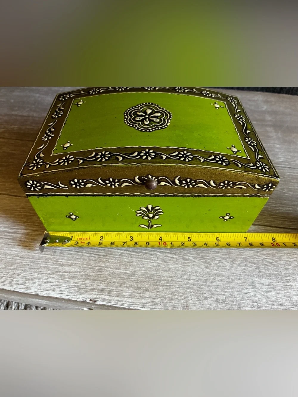 Hand-Painted Wooden Lime Green Decorative Boho Artisan Jewelry Box